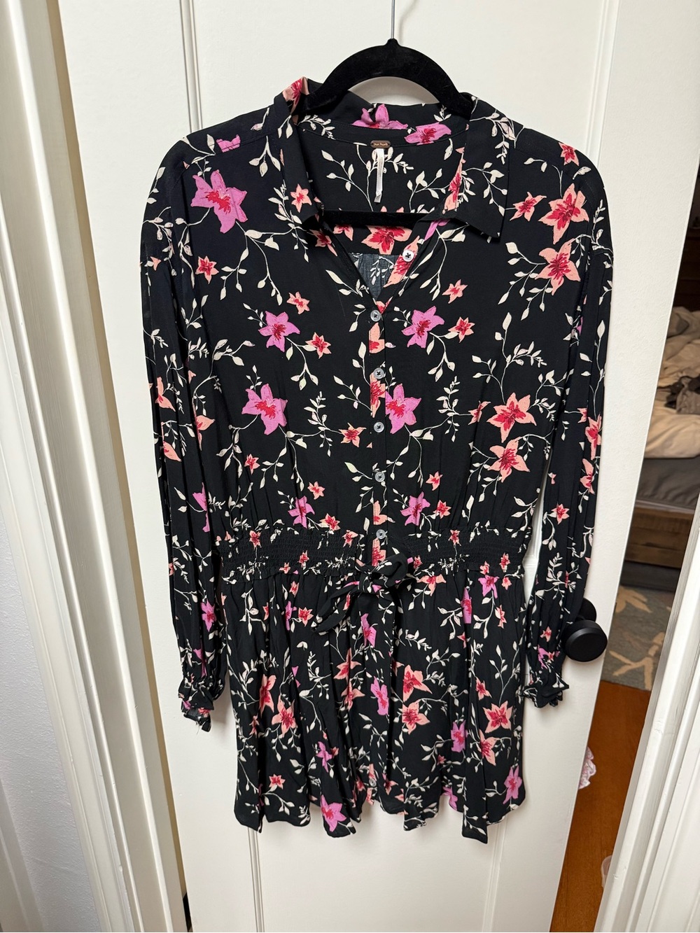 Free People Black Floral Button-Front dress